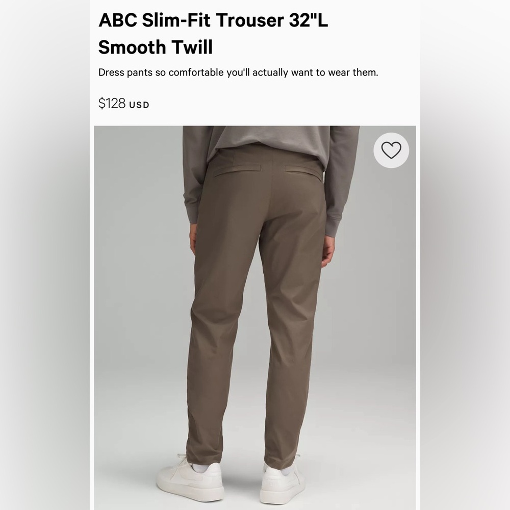 Lululemon Slim Fit Trouser Smooth Twill 32”L